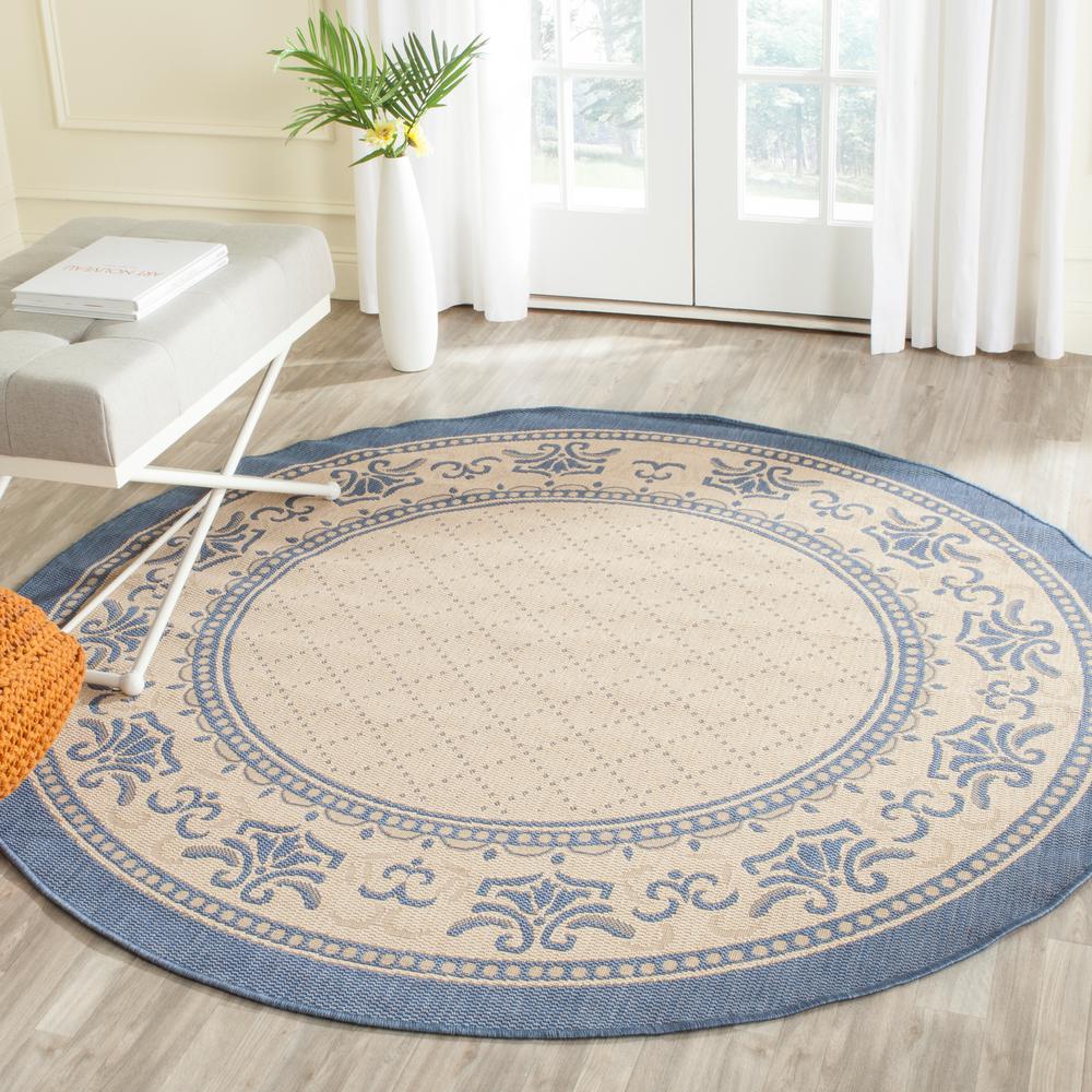 Safavieh Four Seasons Natural/Blue 6 ft. x 6 ft. Indoor/Outdoor Round