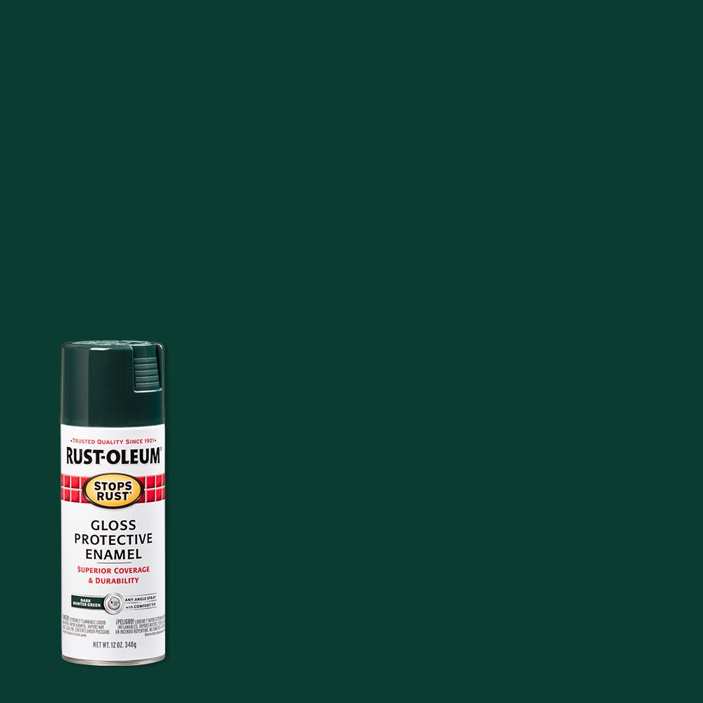 Rust Oleum Stops Rust 12 Oz Protective Enamel Gloss Dark Hunter Green Spray Paint The Home Depot
