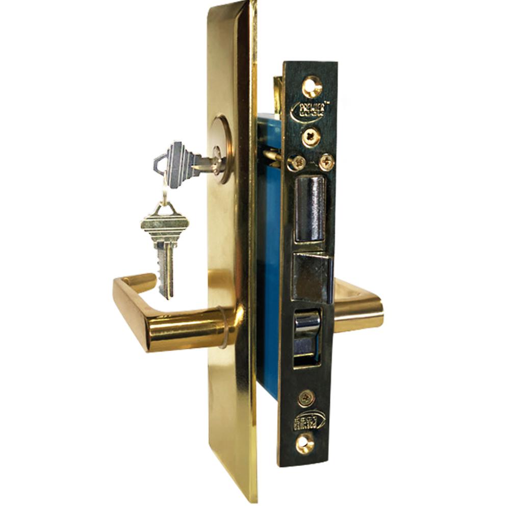 Premier Lock Brass Entry Mortise Right Hand Lock Set with 21/2 in