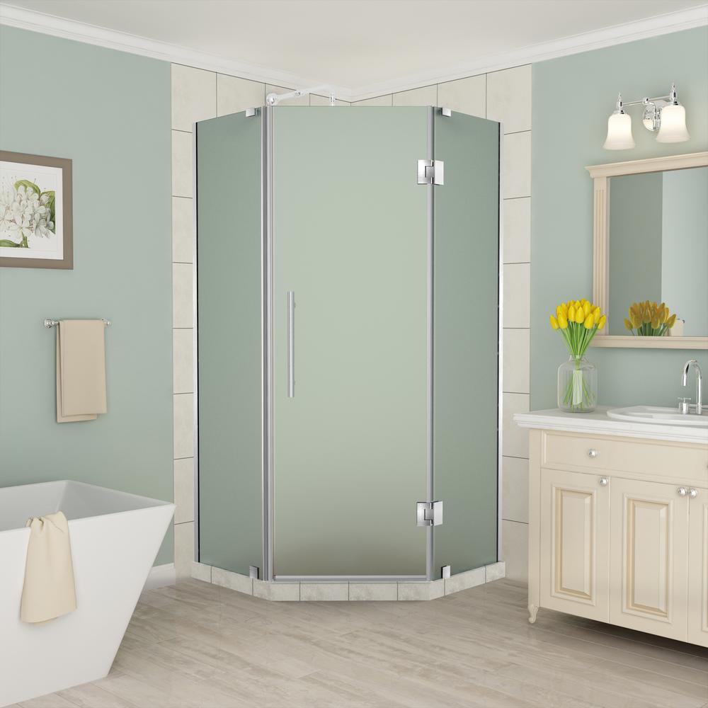 Aston Merrick 36 In To 5 X 72 Frameless Hinged Neo Angle Shower Enclosure With Frosted Glass Stainless Steel
