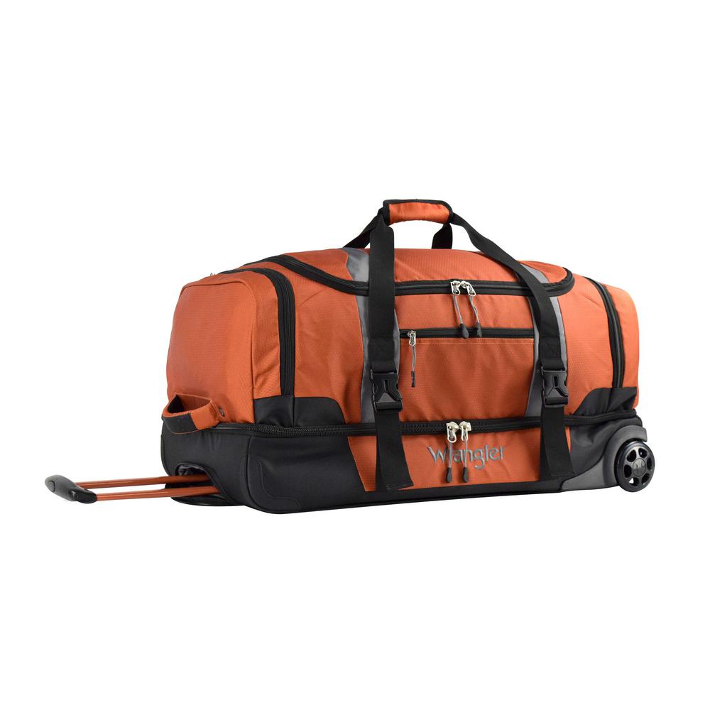 Wrangler 28 In Burnt Orange 2 Section Drop Bottom Rolling Duffel Burnt Orange 2 Section Drop Bottom Rolling Duffel Bag