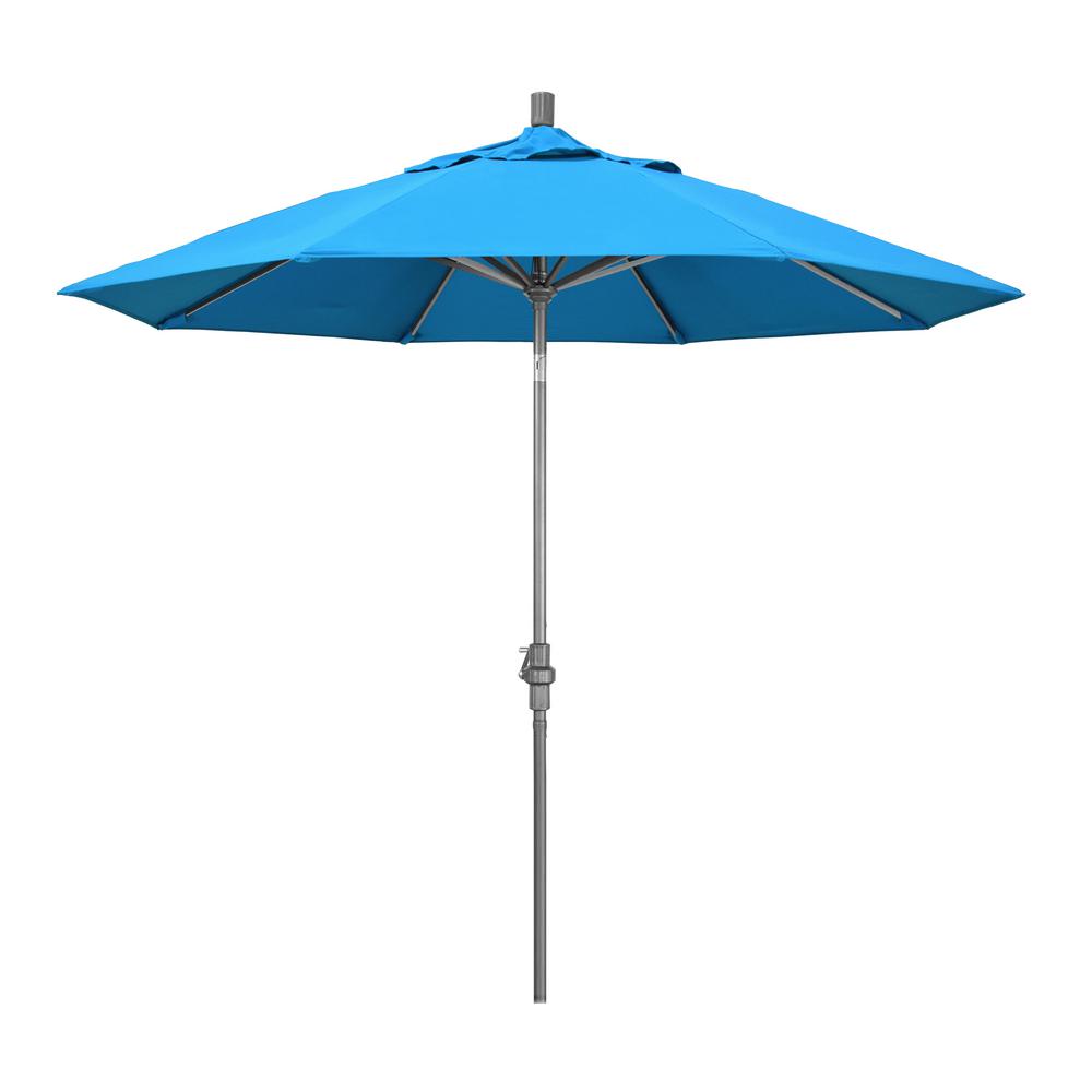 California Umbrella 9 Ft Hammertone Grey Aluminum Market Patio Umbrella With Collar Tilt Crank Lift In Canvas Cyan Sunbrella Gscu908010 56105 The Home Depot