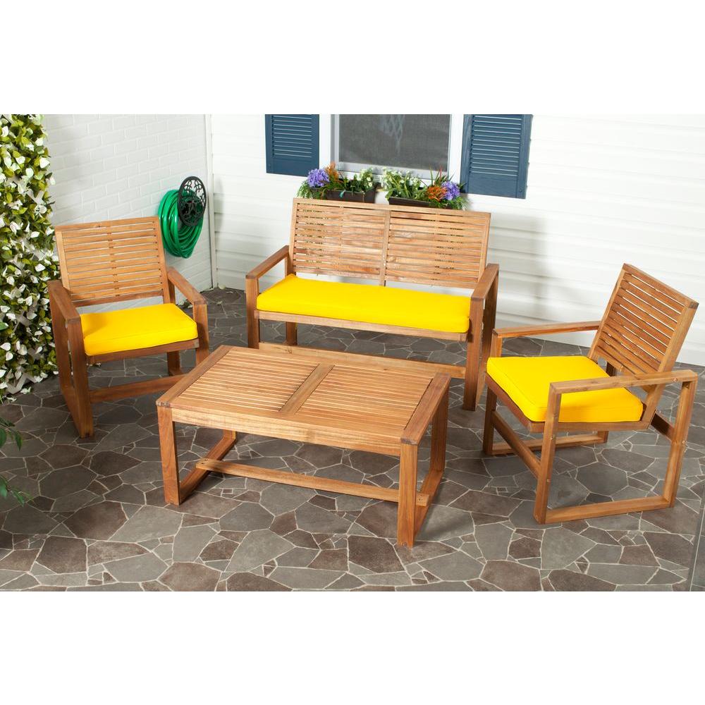 Safavieh Ozark 4 Piece Patio Seating Set With Yellow Cushions