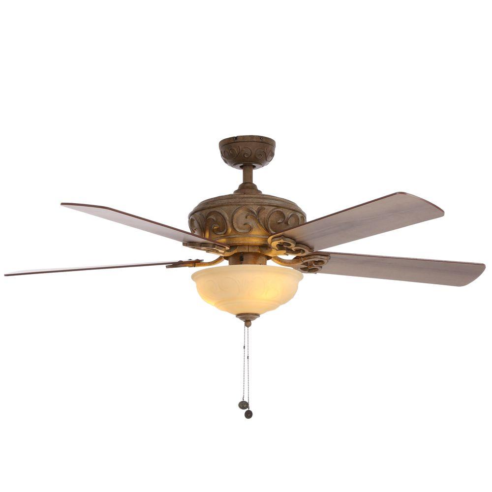 Hampton Bay Palisades 52 In Led Indoor Tuscan Bisque Ceiling Fan Led Indoor Tuscan Bisque Ceiling Fan With Light Kit 51271 The Home Depot