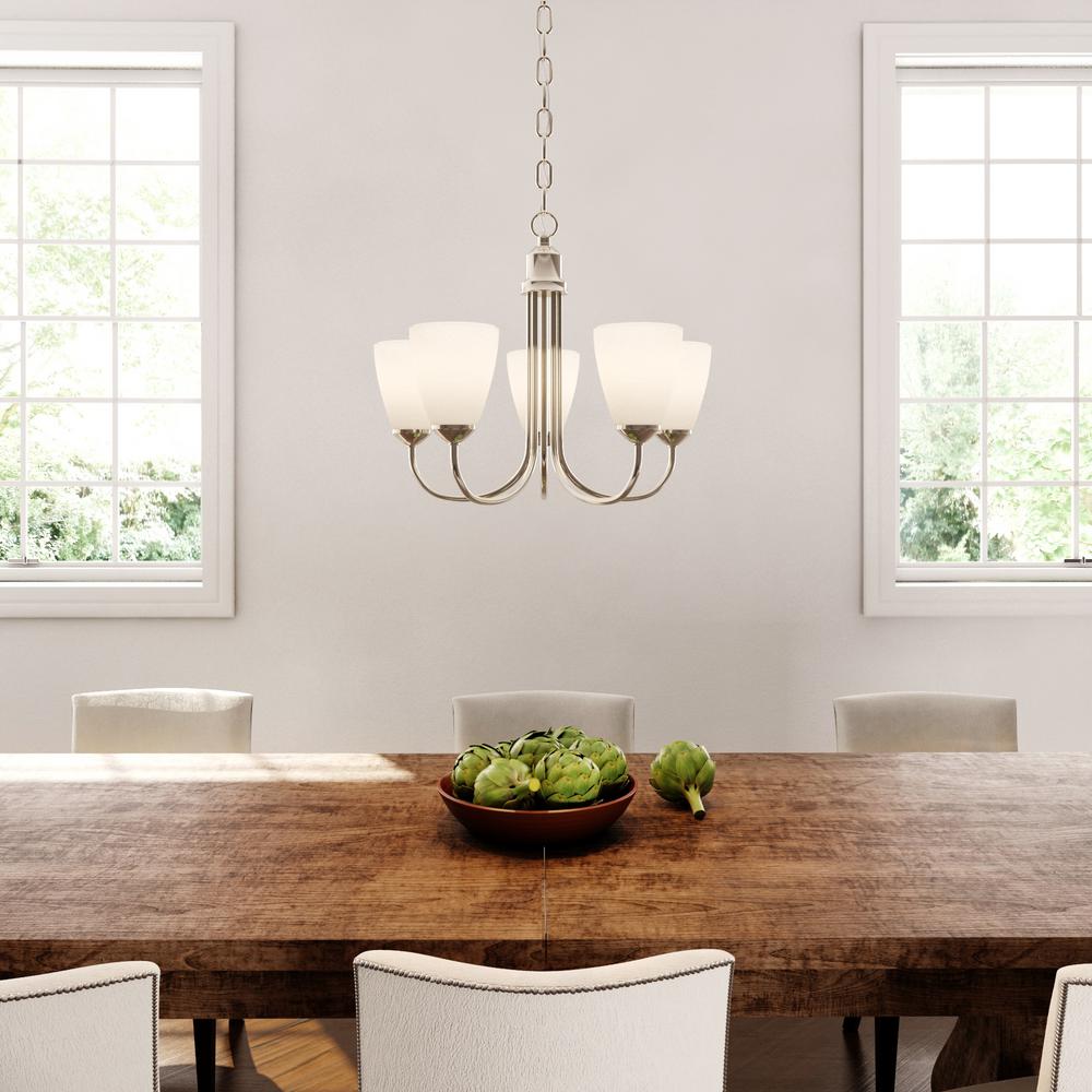 Progress Lighting Gather Collection 20 5 In 5 Light Brushed Nickel Dining Room Chandelier With Etched Glass P4441 09 The Home Depot