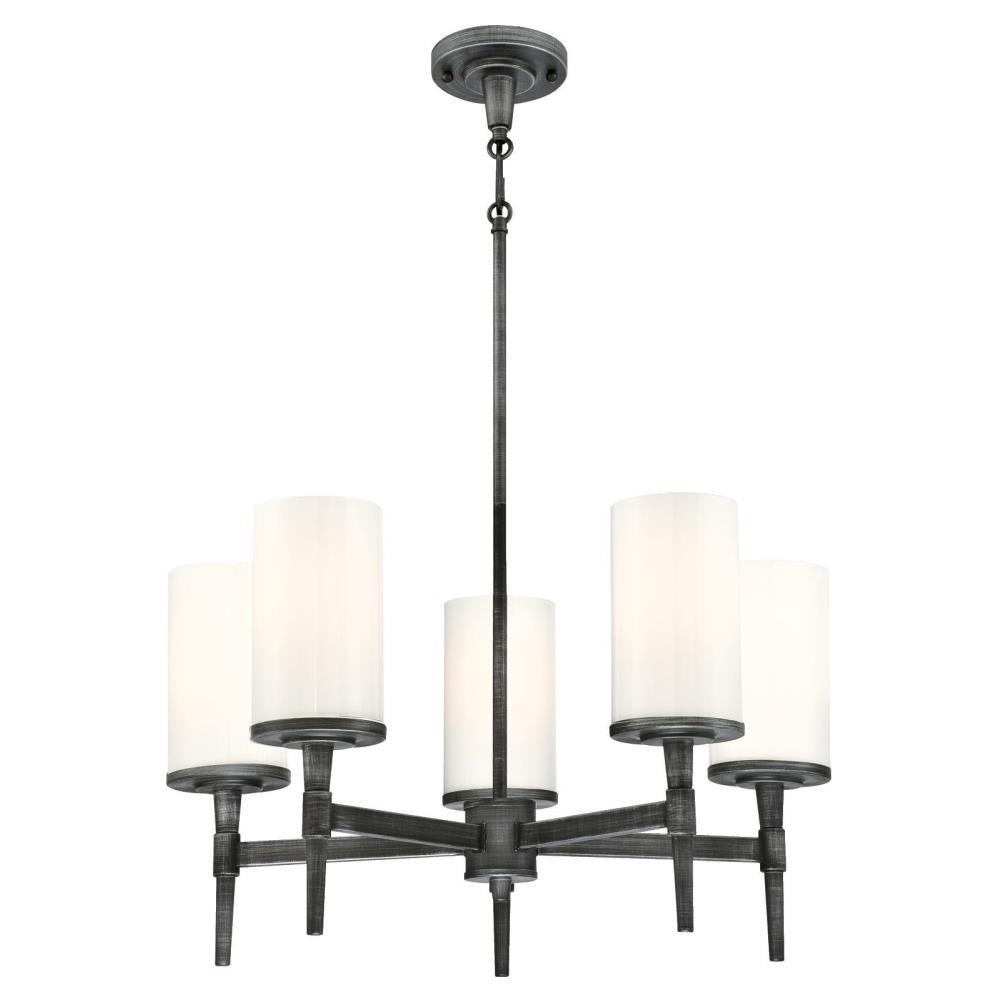 Hampton Bay Reims 5 Light Berre Walnut Chandelier With Driftwood Courtfield 5 Light Distressed Aluminum Chandelier With White Opal Glass Shades