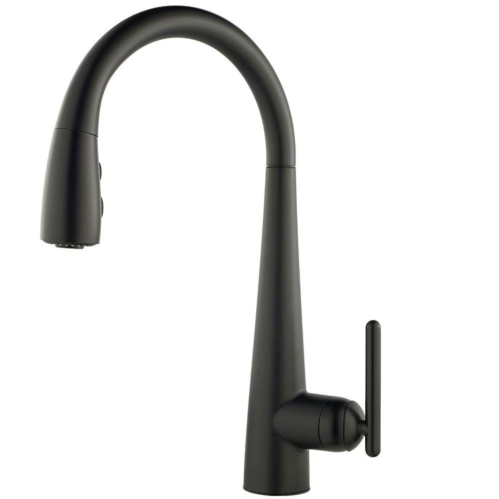 Pfister Lita Single Handle Pull Down Sprayer Kitchen Faucet With Soap Dispenser In Matte Black Gt529 Smb The Home Depot