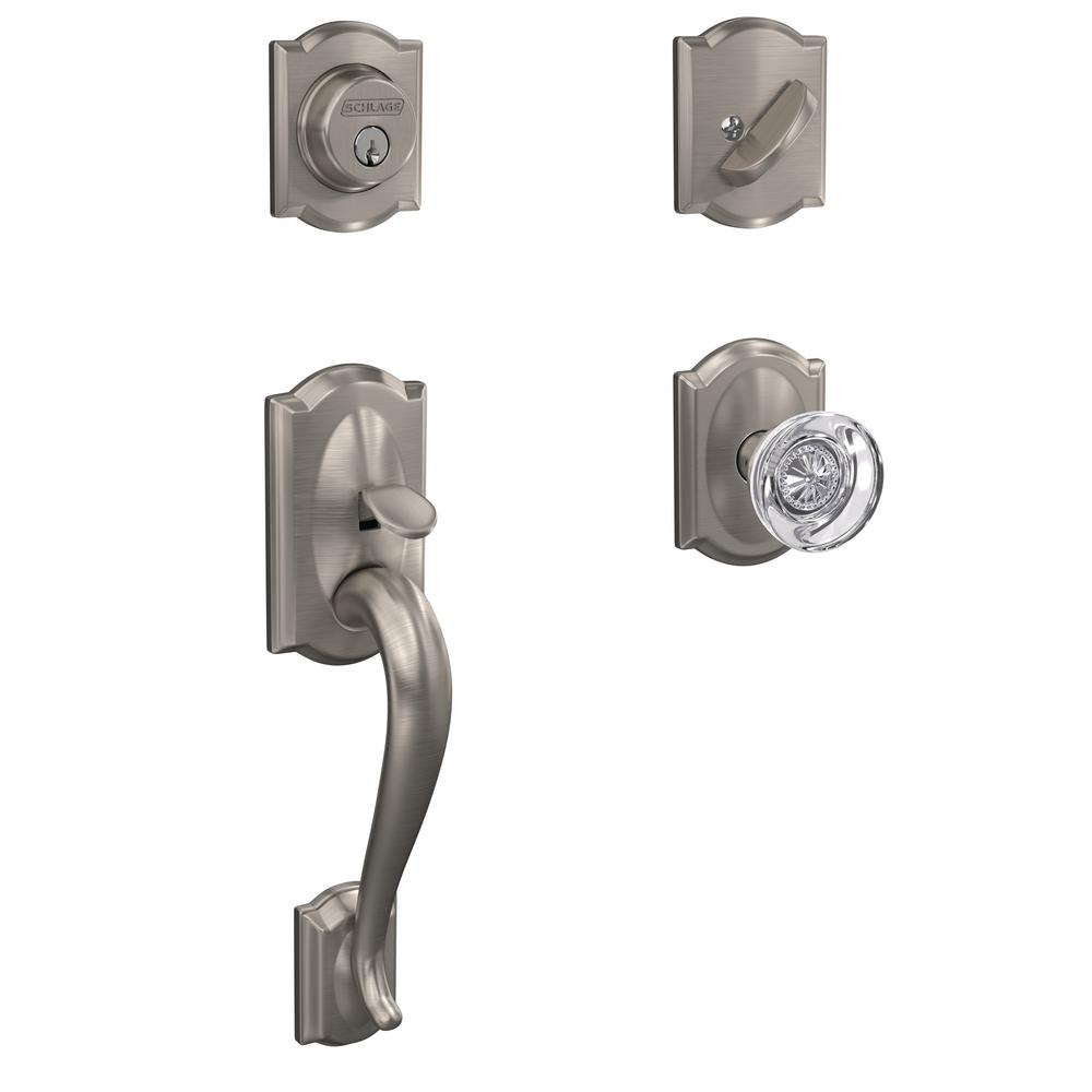 Schlage Custom Camelot Satin Nickel Single Cylinder Door Handleset with ...