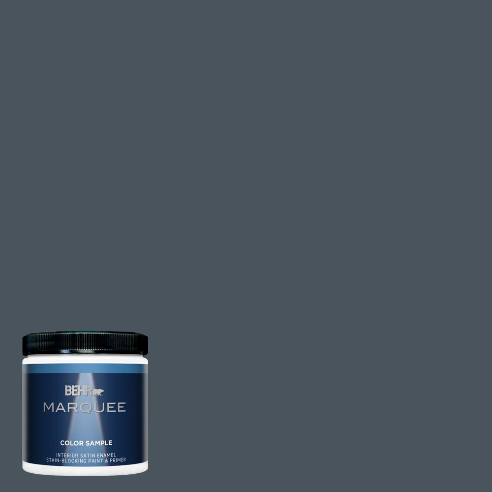 BEHR MARQUEE 8 oz. N4807 Midnight Blue OneCoat Hide Satin Enamel Interior/Exterior Paint and