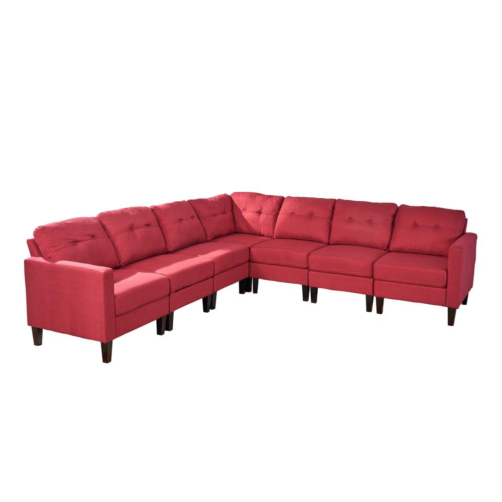 Noble House Delilah Mid Century Modern 7 Piece Red Fabric