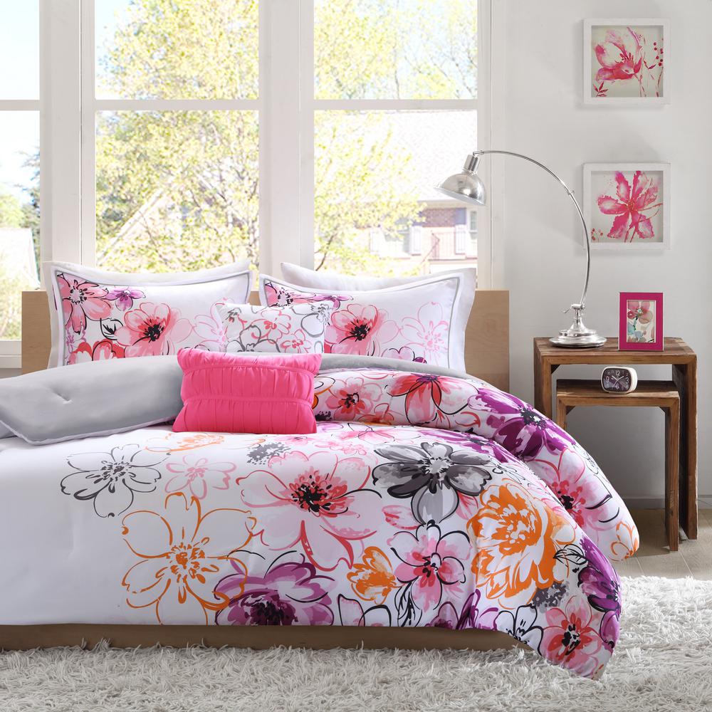 Intelligent Design Ashley 4-Piece Pink Twin/Twin XL Floral Comforter