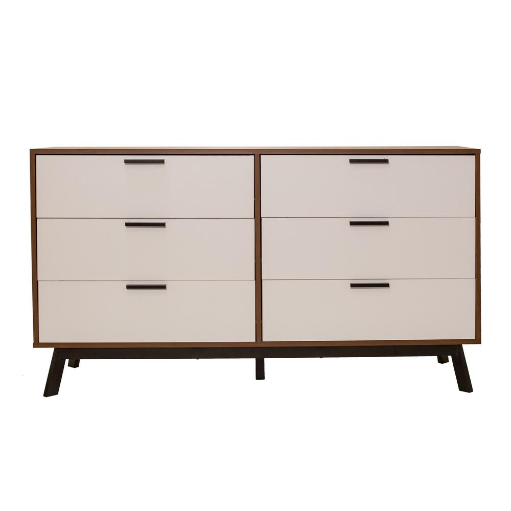 Homestar Milan 2 Tone 6 Drawer Dresser In Vintage Umber With White