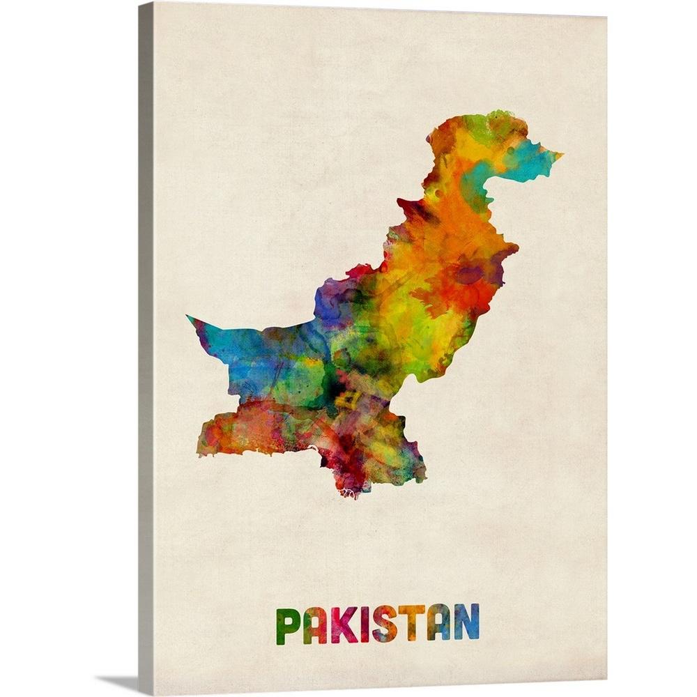 GreatBigCanvas Pakistan  Watercolor Map by Michael 