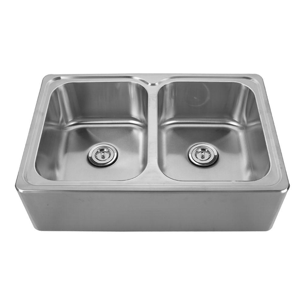 Whitehaus Collection Noah S Collection Front Apron Brushed Stainless Steel 33 In 0 Hole Double Bowl Kitchen Sink