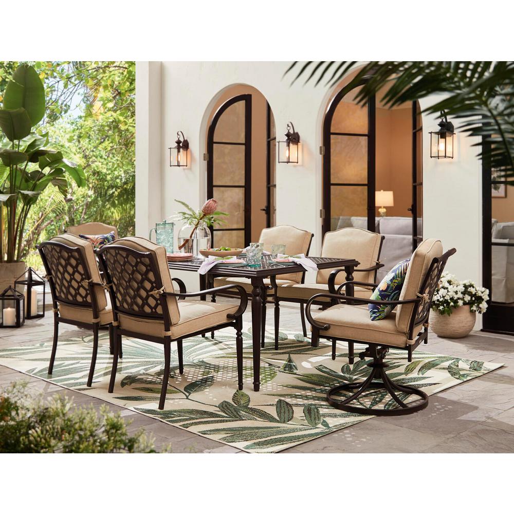Hampton Bay Laurel Oaks 7 Piece Brown Steel Outdoor Patio Dining Set With Standard Putty Tan Cushions 525 0200 000 The Home Depot - Laurel Oaks Patio Furniture Cushions