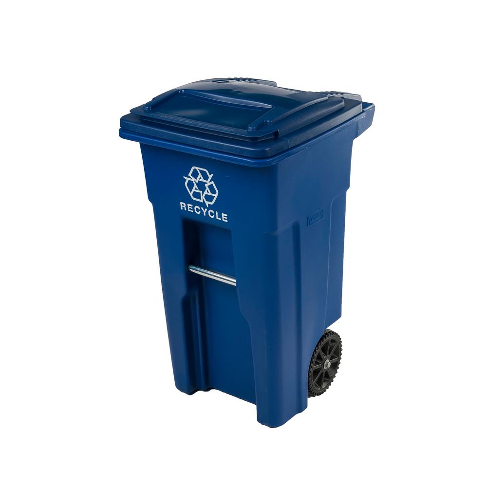 32 Gal Blue Rollout Recycling Container With Attached Lid