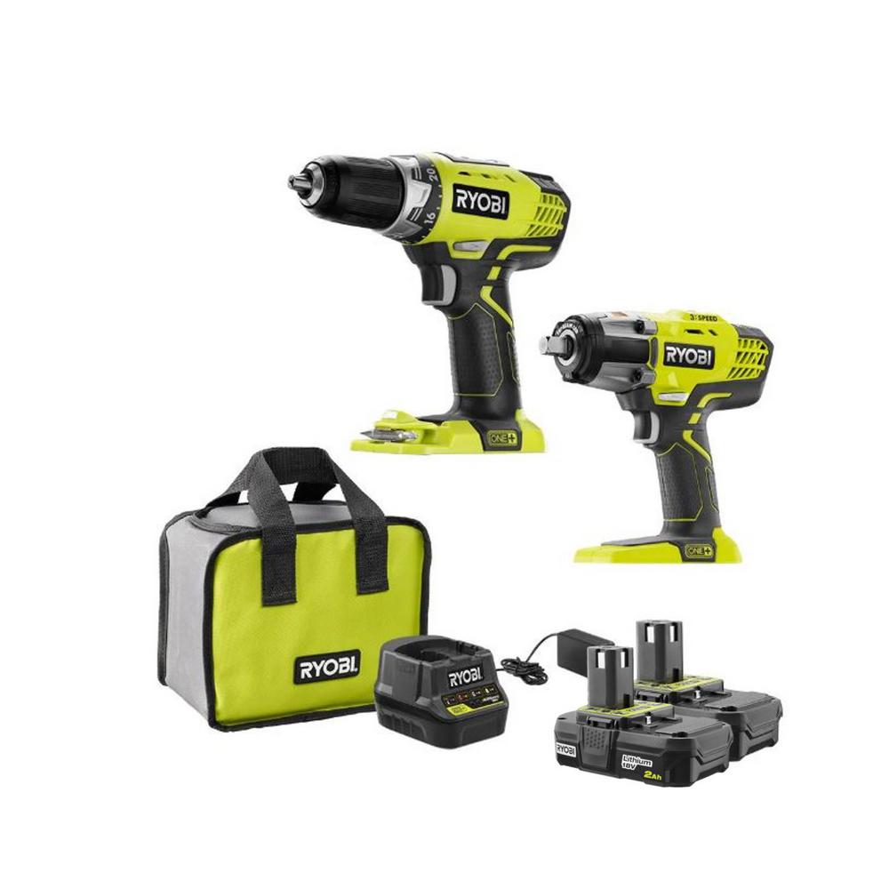 RYOBI 18-Volt ONE+ Cordless Combo Kit with 1/2 in. Drill, 1/2 in. Impact Wrench, (2) 2.0 Ah Lithium-Ion Batteries and Charger