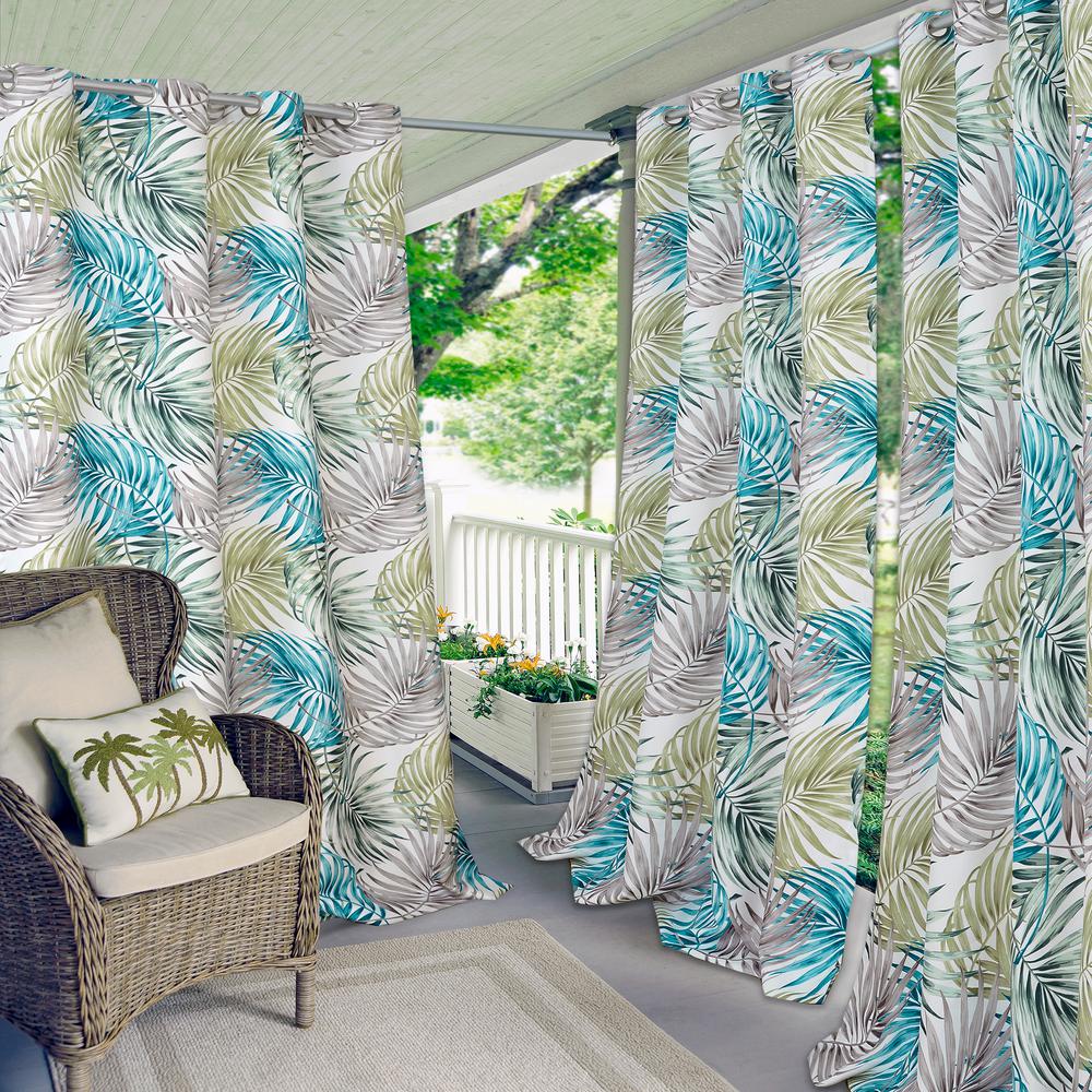 Tahiti Green/Blue Indoor/Outdoor Grommet Window Curtain - 50 inch W x 108 inch...