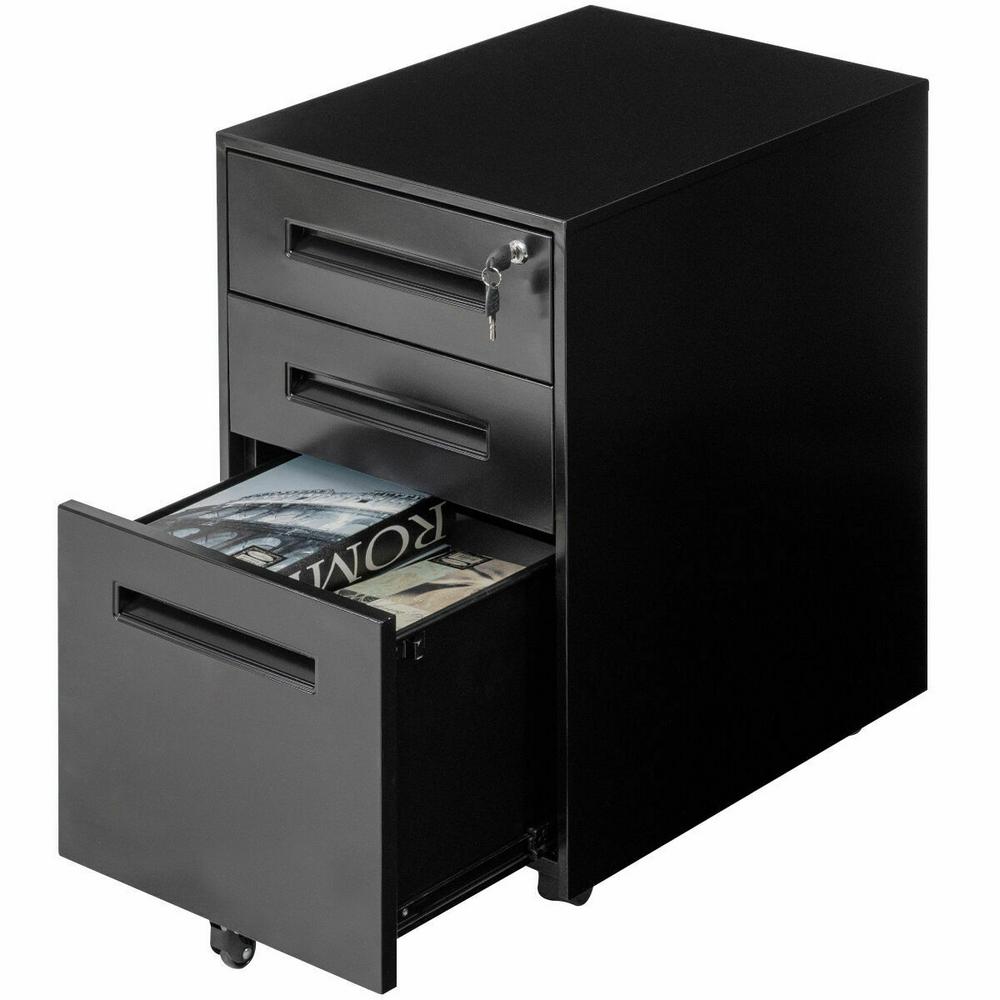 Costway Rolling A4 File Black Cabinet Sliding Drawer Metal Office Organizer Storage Hw56193bk The Home Depot