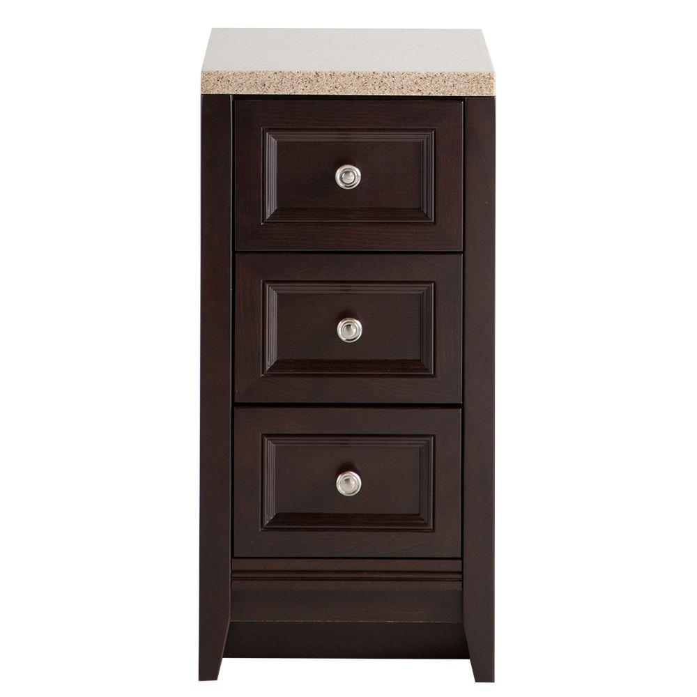 Glacier Bay Delridge 14 in. W x 30 in. H Bathroom Vanity in Chocolate with Solid Surface Vanity Top in Caramel
