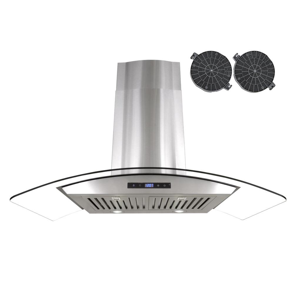 Cosmo Recirculating Range Hoods Appliances The Home Depot 36 In Ductless Wall Mount Range Hood Stainless Steel With Led Lighting