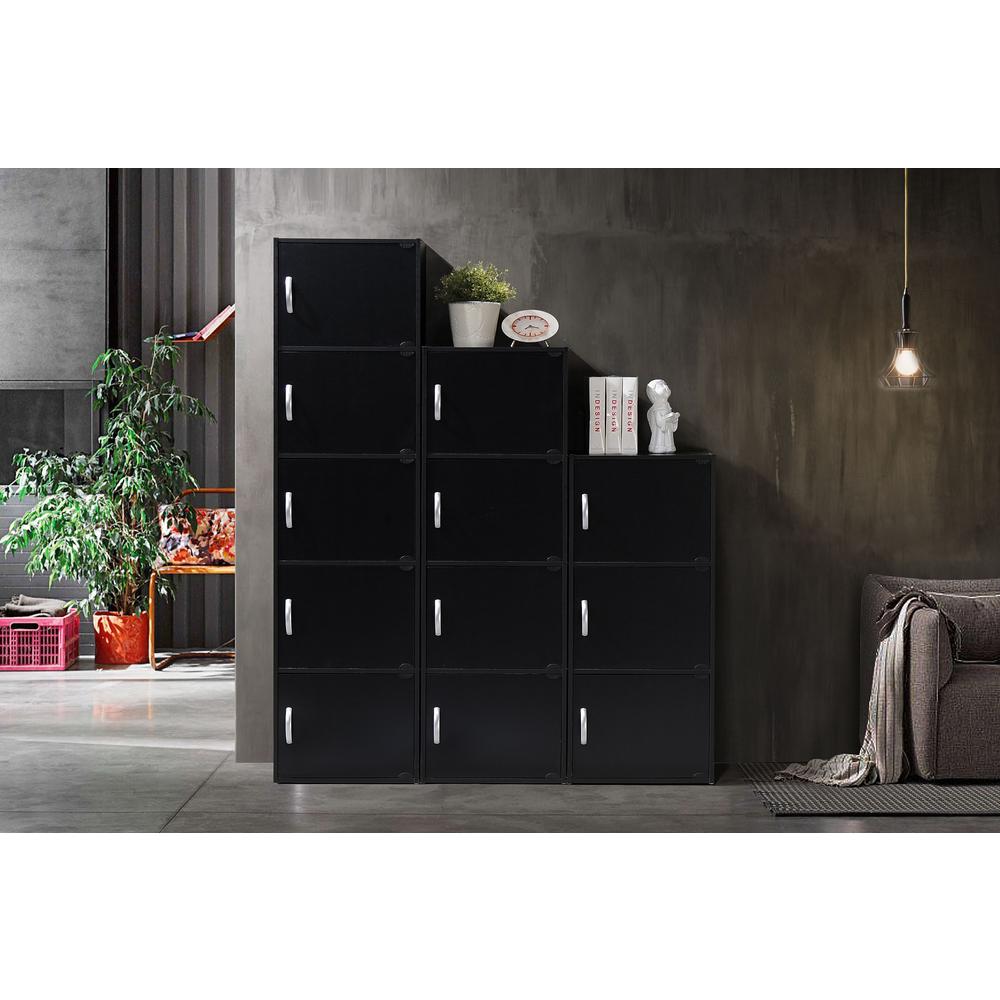 Hodedah 4 Shelf 47 In H Black Bookcase With Doors Hid4 Black