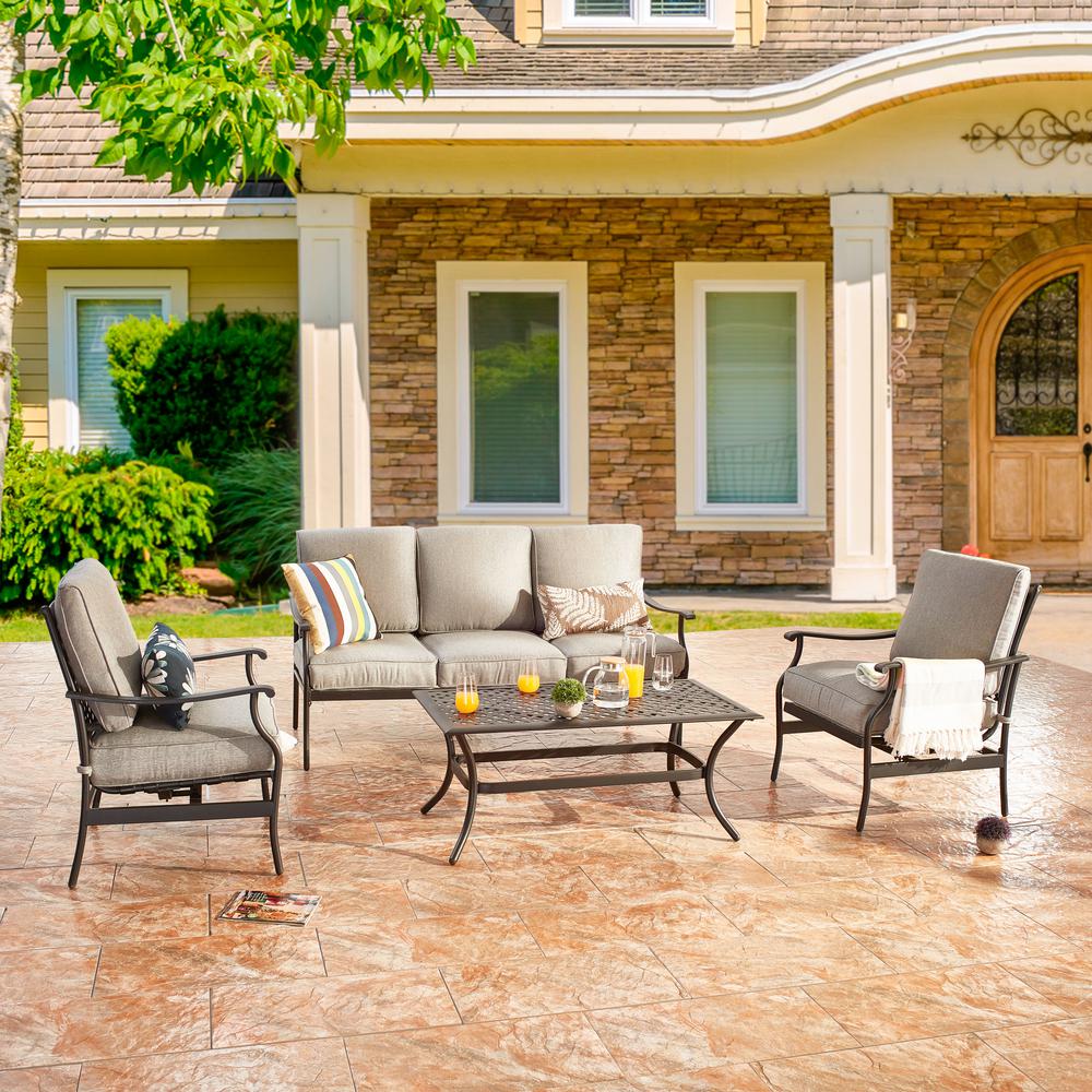 Patio Festival 4Piece Metal Patio Conversation Set with Beige Cushions