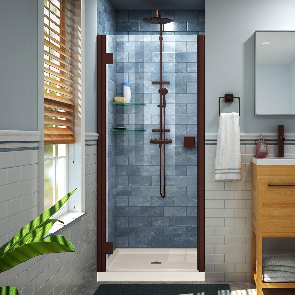 Dreamline Lumen 36 In X 72 Semi Frameless Hinged Shower Door Oil Rubbed Bronze With Base Biscuit