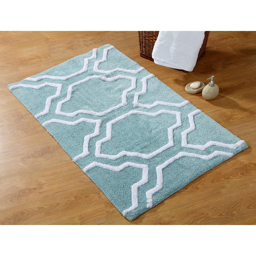 Saffron Fabs 24 in. x 17 in. and 34 in. x 21 in. 2Piece Cotton Bath Rug Set in Arctic Blue and