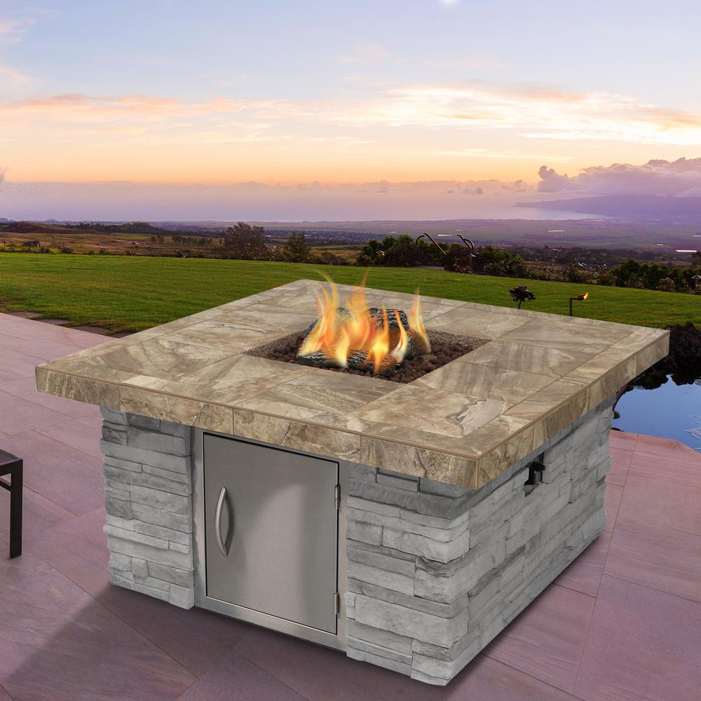 Cal Flame Cultured Stone Propane Gas Fire Pit In Gray With Log Set