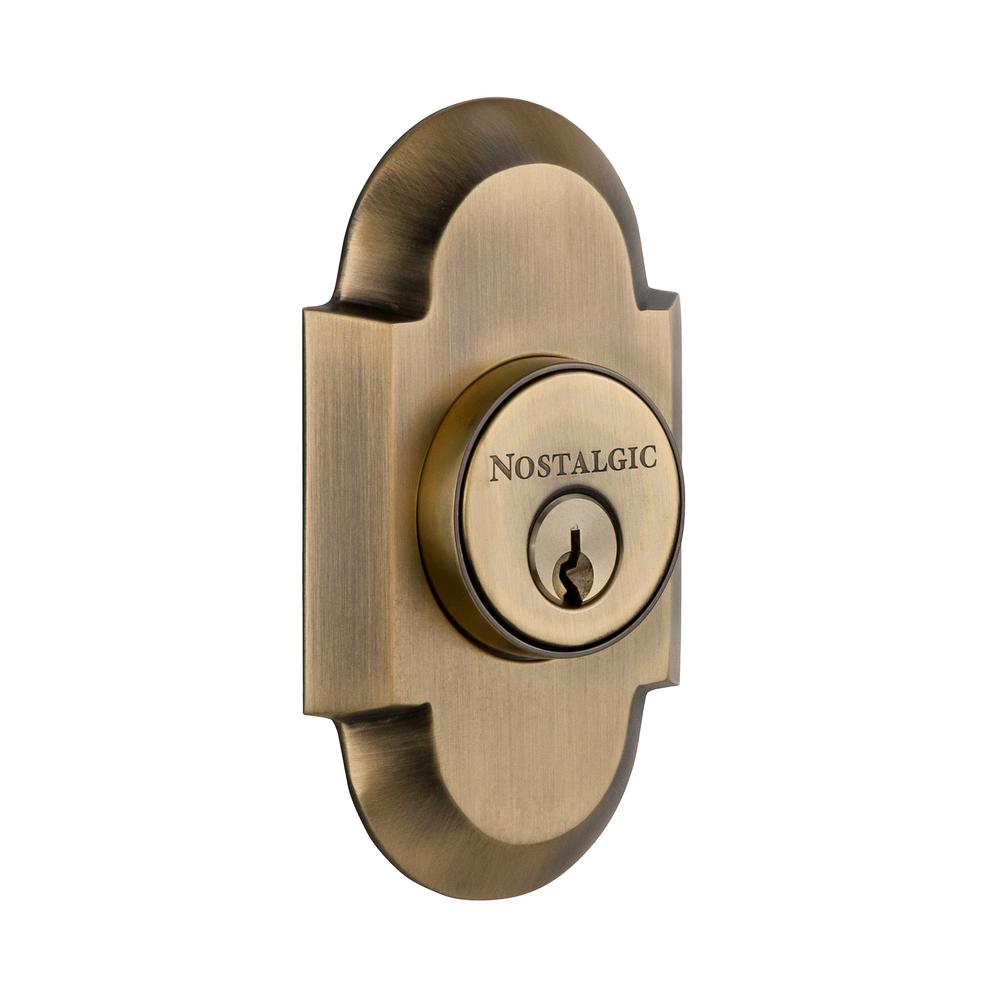 Nostalgic Warehouse Meadows Plate 23/8 in. Backset Double Cylinder Deadbolt in Antique Brass