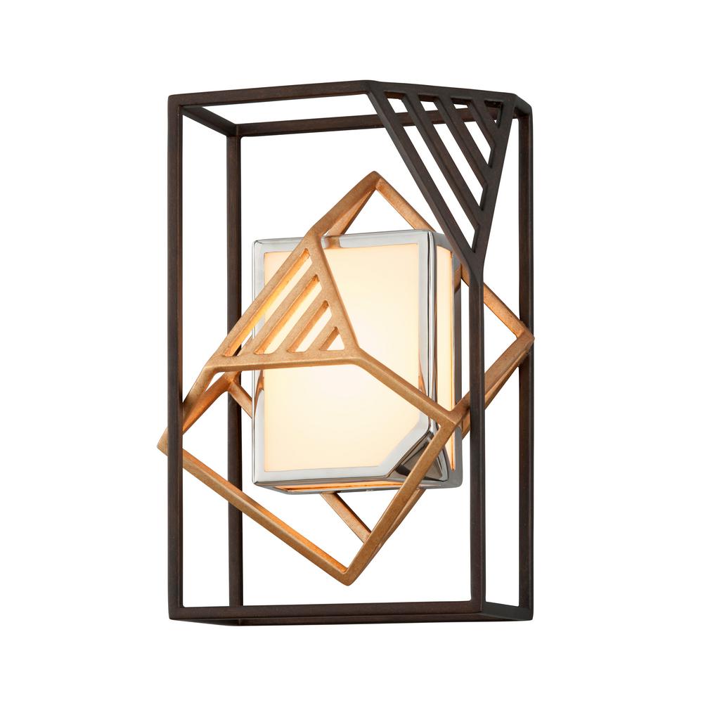 Troy Lighting Cubist 40-Watt Bronze with Gold Leaf and Polished Stainless... by Troy Lighting