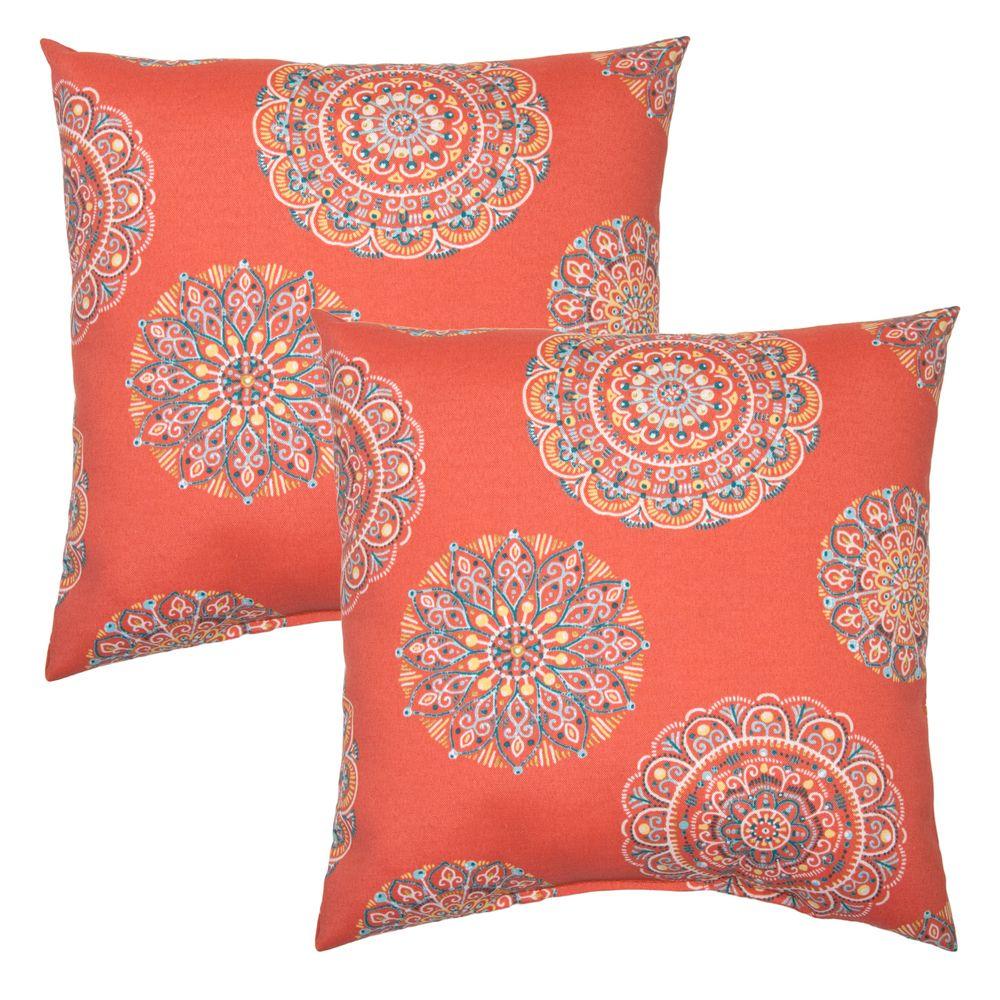 Hampton Bay Blush Medallion Square Outdoor Throw Pillow (2Pack)7050