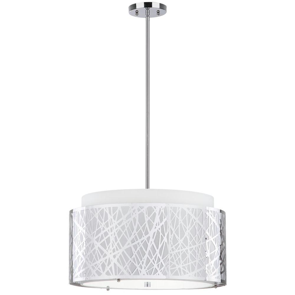 Safavieh Double Tree 3 Light Chrome Pendant With Off White Shade Safavieh Double Tree 3 Light Chrome Pendant With Off White Shade