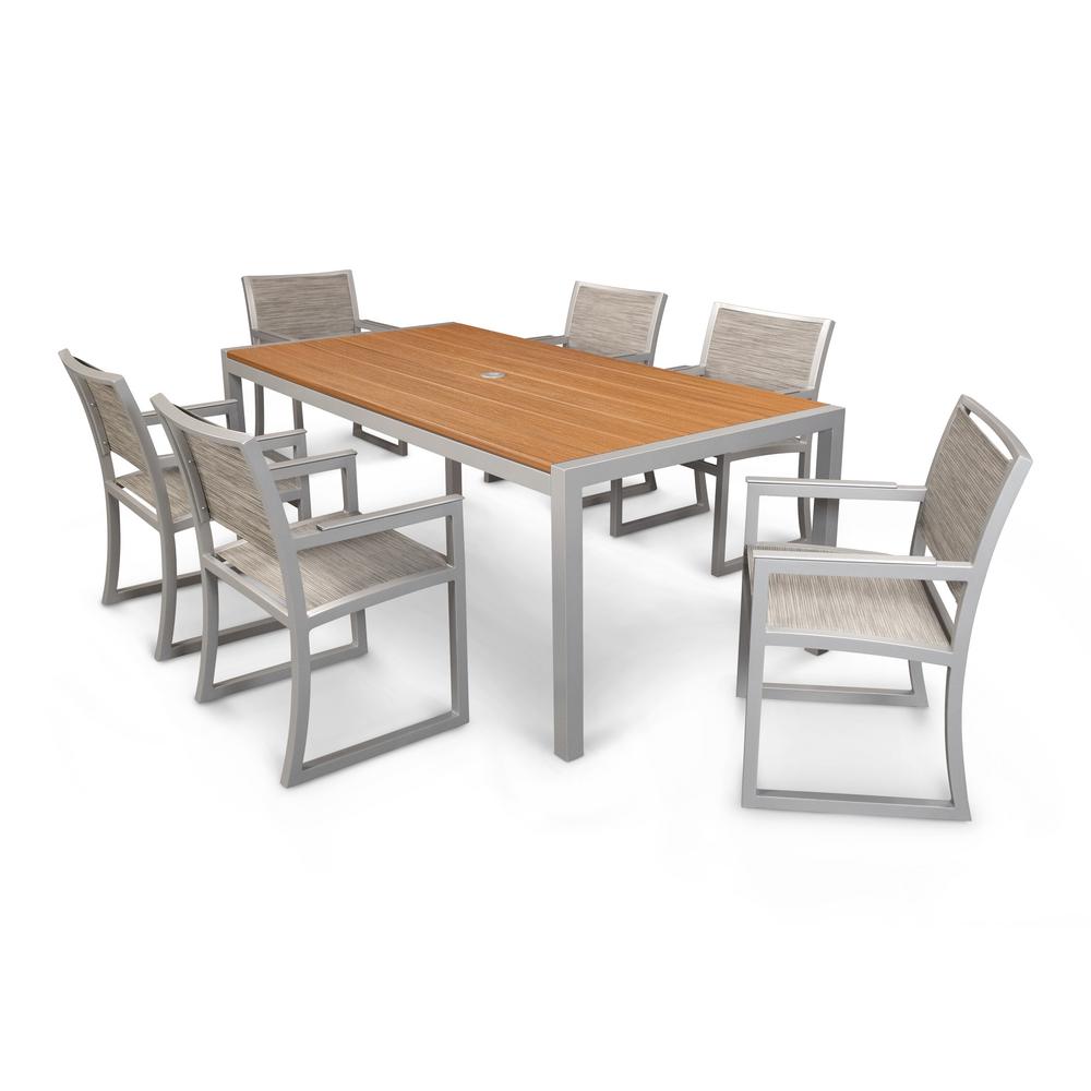 Silver Aluminum Patio Dining Furniture The Parsons 7 Piece Plastic Outdoor Patio Dining Set
