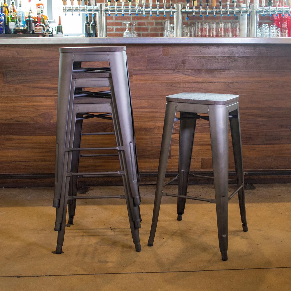 Amerihome Loft Style Rustic Gunmetal Bar Table Set With Dark Elm