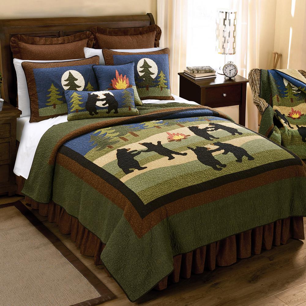 Donna Sharp Bear Dance Green Cotton Twin Quilt Set 2 Piece Z60324 The Home Depot
