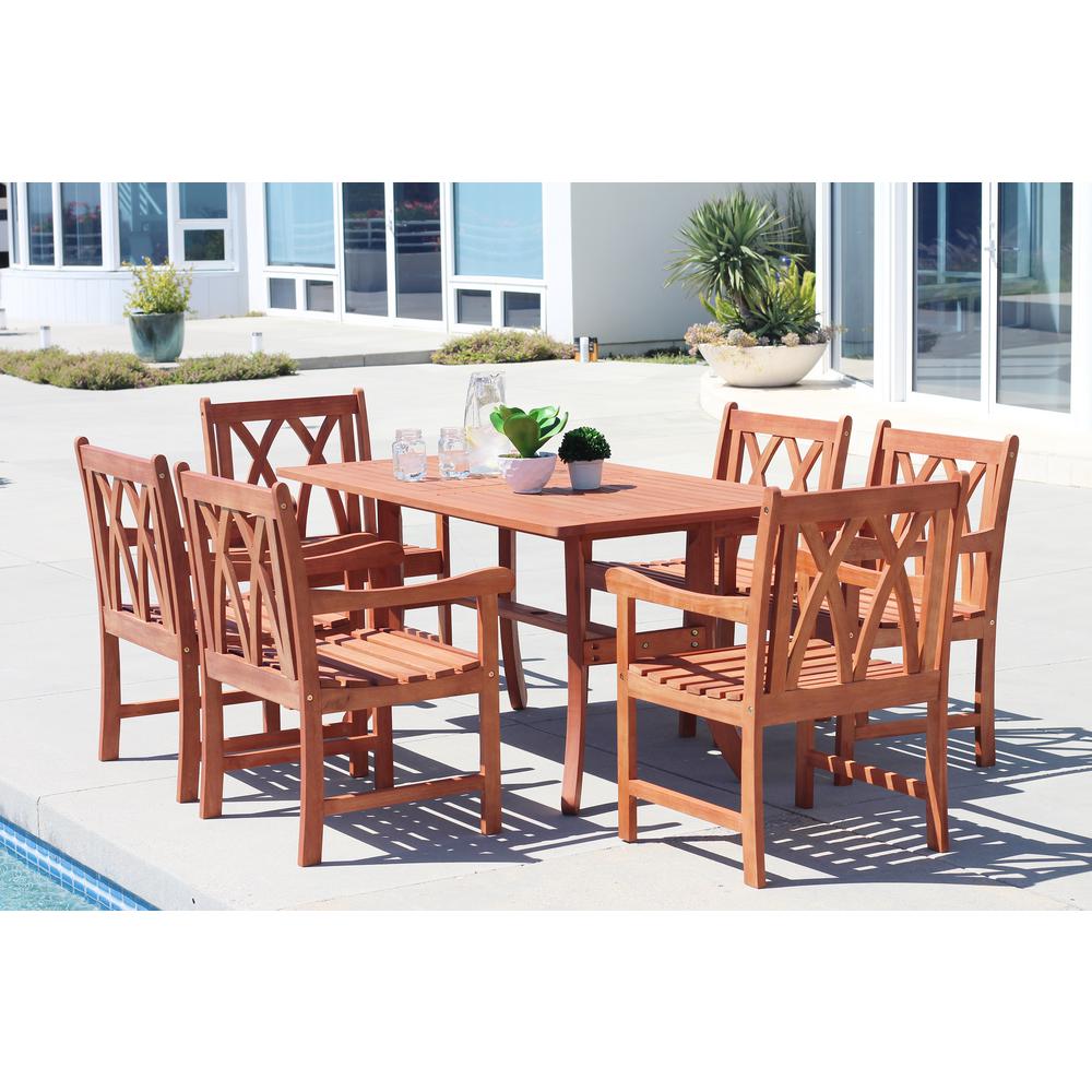 Vifah Malibu Hardwood 7Piece Outdoor Rectangle Patio Dining Set