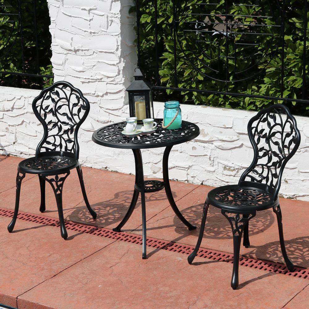 2 Chairs 1 Table Set Umbrella Hole Usserenay 3 Piece Cast Aluminum Bistro Outdoor Patio Furniture Sets With Arm Flower Pattern Antique Bronze Finish - Vintage Cast Aluminum Patio Furniture