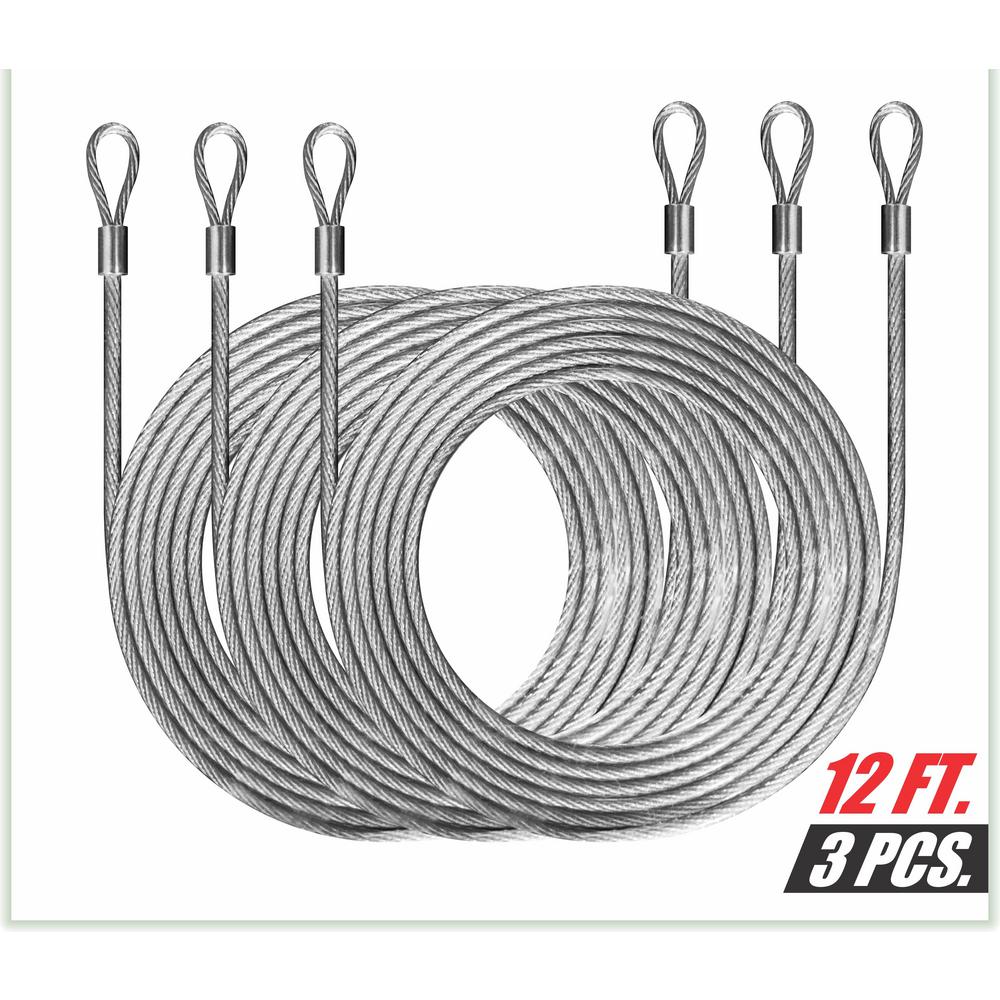 COLOURTREE 1/8 in. x 12 ft. Stainless Steel Vinyl Coated Extension Wire Rope W/Looped Ends for