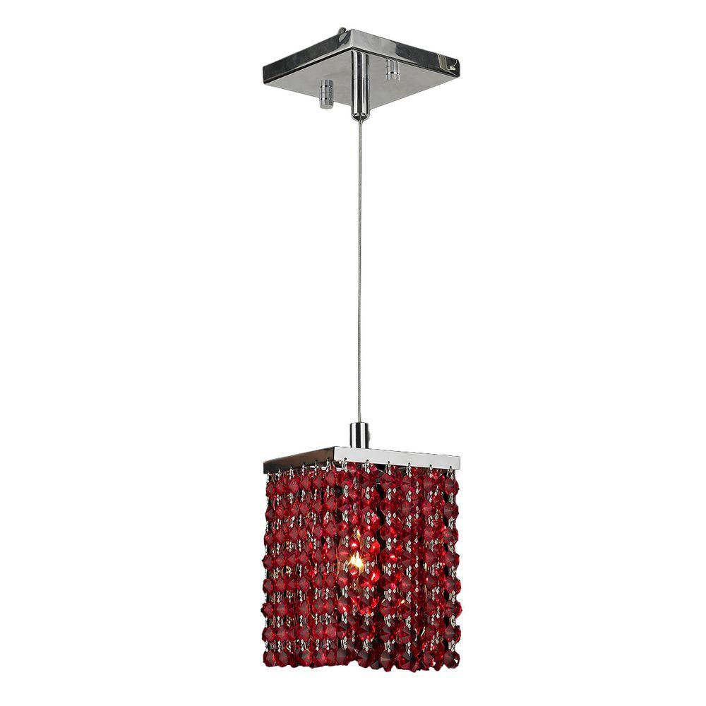 Worldwide Lighting Prism 1 Light Chrome Mini Pendant With Red Worldwide Lighting Prism 1 Light Chrome Mini Pendant With Red Crystal