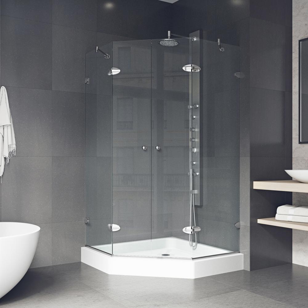 Vigo Gemini 47 625 In X 78 75 In Frameless Neo Angle Shower Enclosure In Chrome With Clear Glass With Base In White