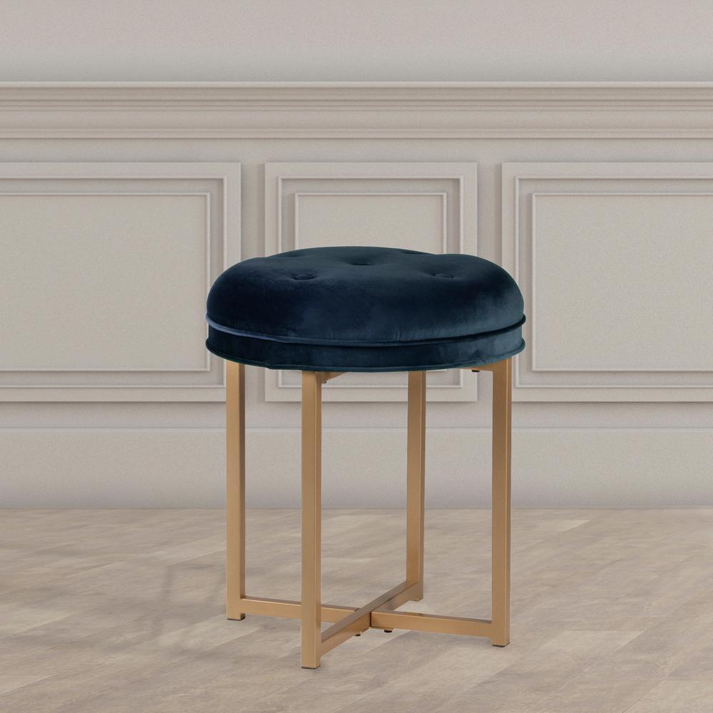 Hillsdale Furniture Maura 16 In X 19 In Round Tufted Vanity Stool In Sapphire Blue 51093 The Home Depot