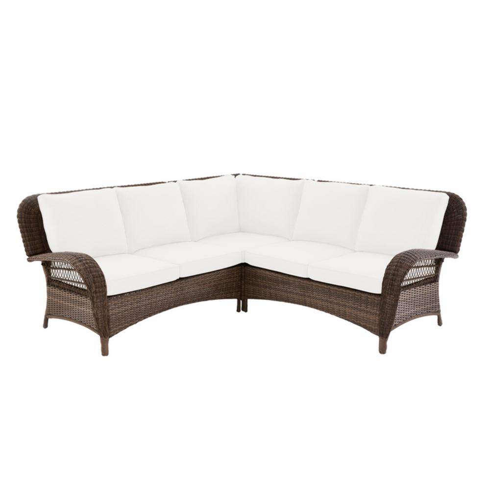 Hampton Bay Beacon Park 3 Piece Brown Wicker Outdoor Patio Sectional Sofa With Cushionguard Chalk White Cushions H019 01396100 The Home Depot - Hampton Bay Santa Cruz Patio Furniture Hampton Bay Beacon Park 3 Piece Brown Wicker Outdoor Patio Sectional Sofa With Cushionguard Chalk White Cushions H019 01396100 The Home Depot - Hampton Bay Santa Cruz Patio Furniture