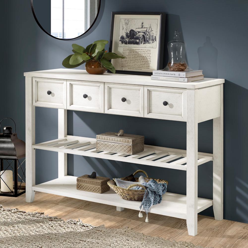 Welwick Designs 48 In Solid Wood White 2 Drawer Buffet Hd8393