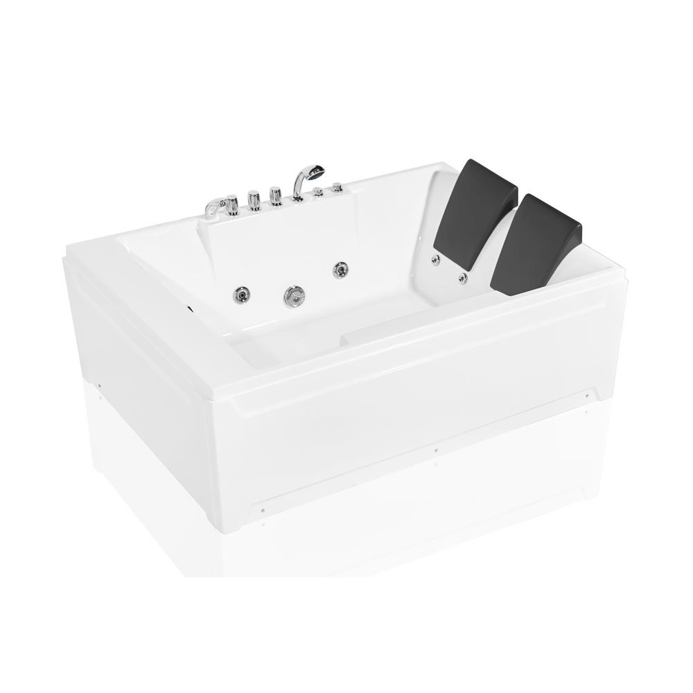 Empava 72 In Hydro Massage Air Bath 2 Person Stand Alone Spa Acrylic Jacuzzi Tub Flatbottom Freestanding Bathtub In White