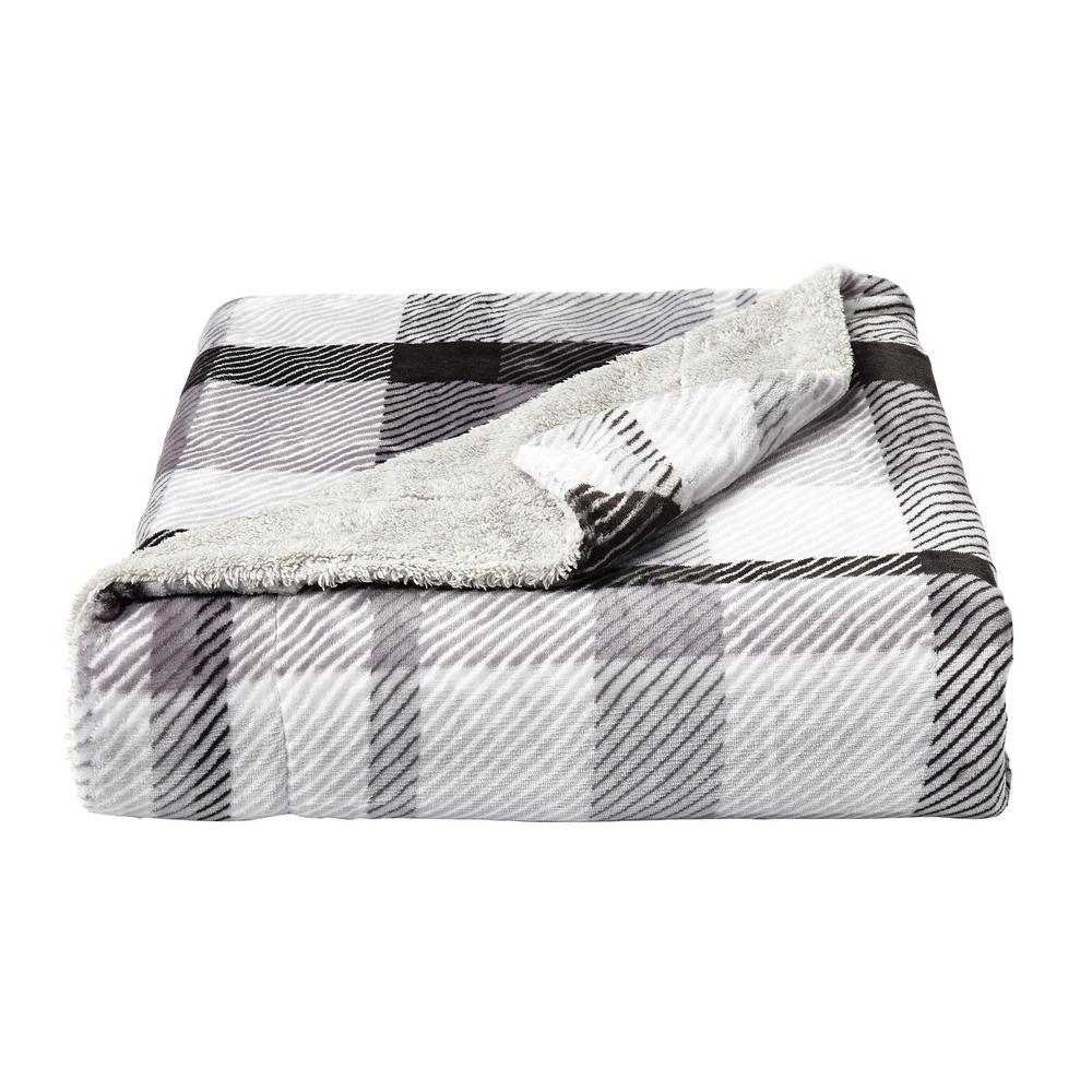Lavish Home Collection Blanket Oversized Plush Woven Polyester Sherpa Fleece Plaid Throw Breathable and Machine Washable Modern Blush