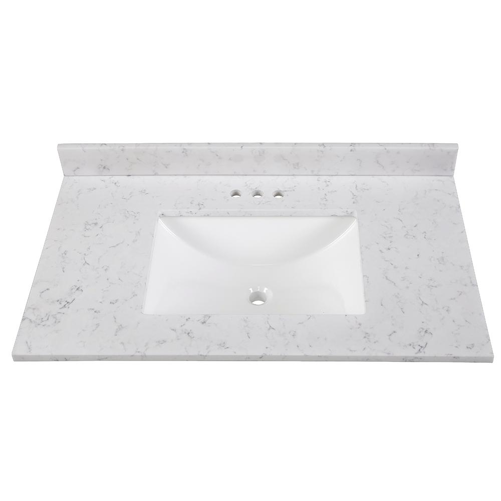 Glacier Bay 31 In W X 22 In D Cultured Marble Vanity Top In White With White Sink Hu3122r Wh The Home Depot