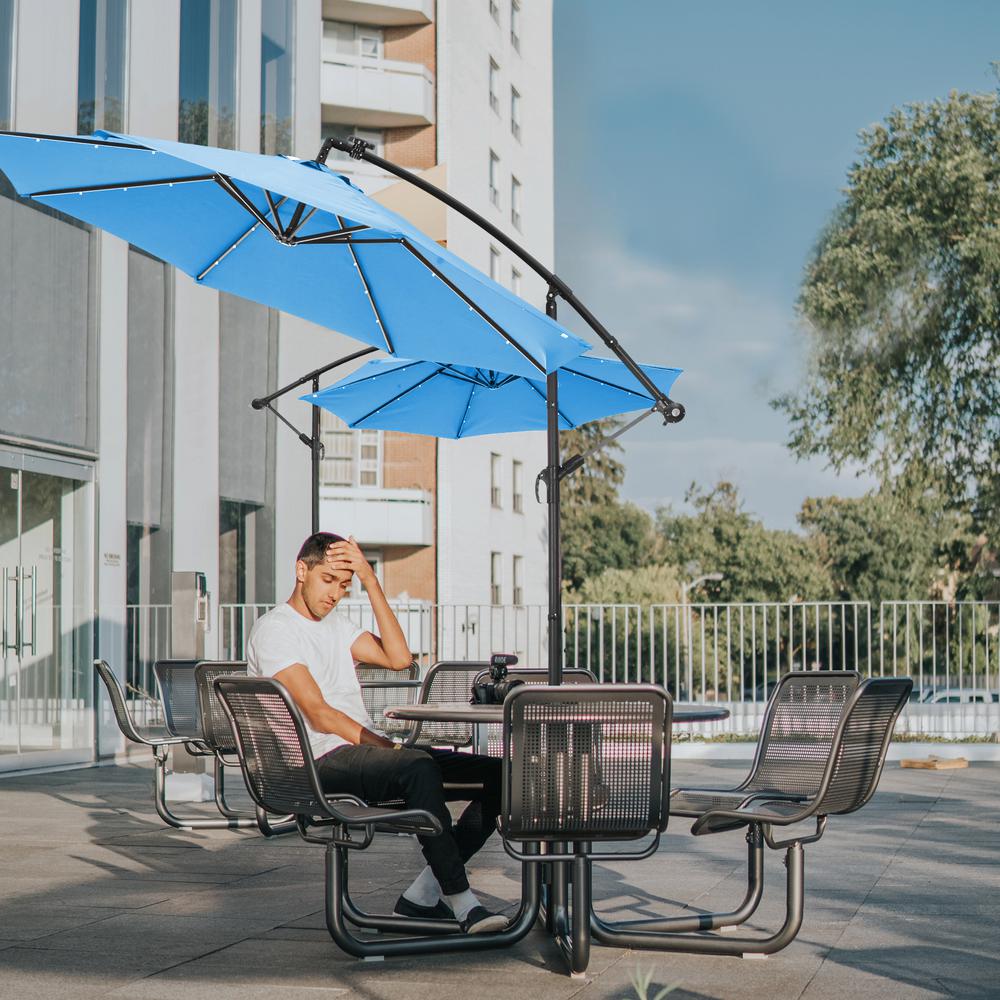 Casainc 10 Ft Steel Outdoor Hanging Cantilever Solar Led Patio Umbrella In Blue Easy Open Adustment With 24 Led Lights Wf W41923058 The Home Depot