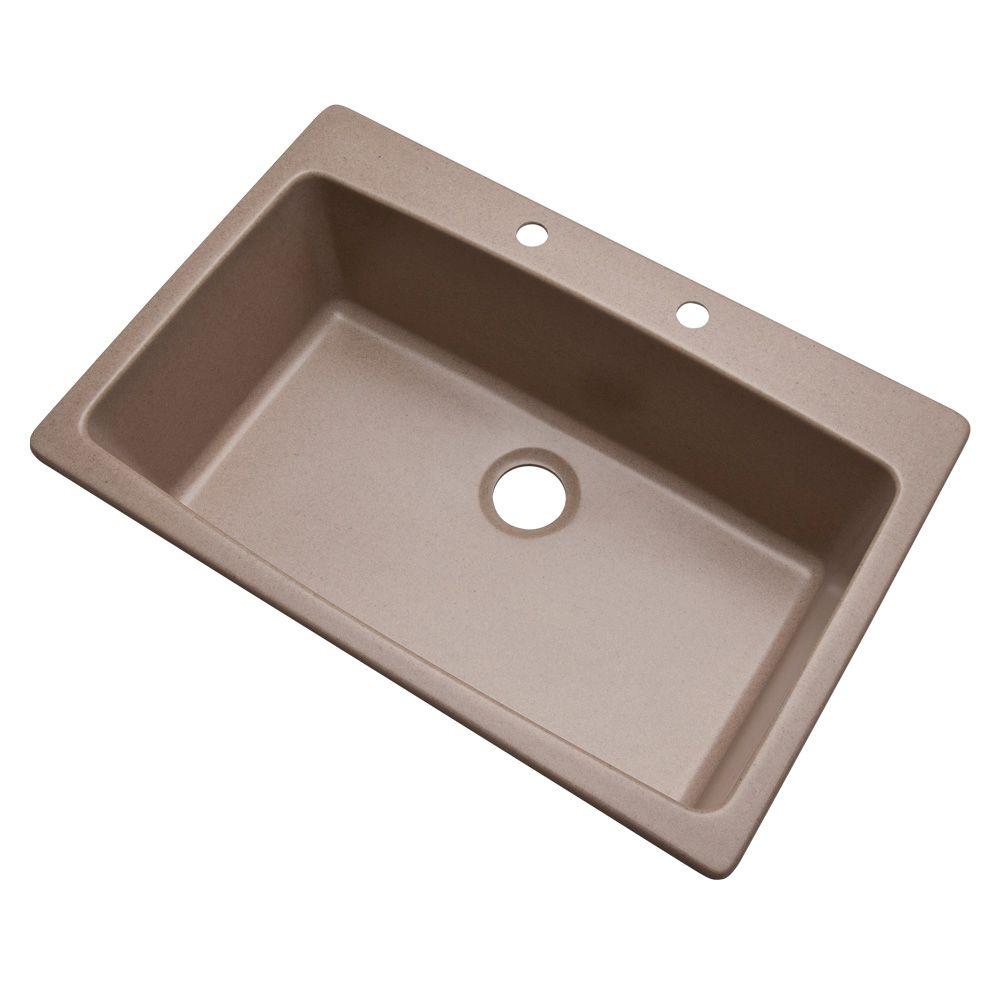 Mont Blanc Rockland Dual Mount Composite Granite 33 In 2 Hole Single Bowl Kitchen Sink Desert Sand
